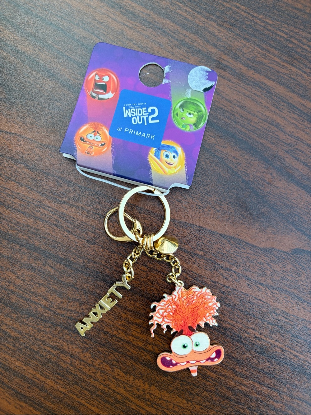Disney Pixar Inside Out 2 Anxiety Keychain Bag Charm Primark Gold Tone NWT